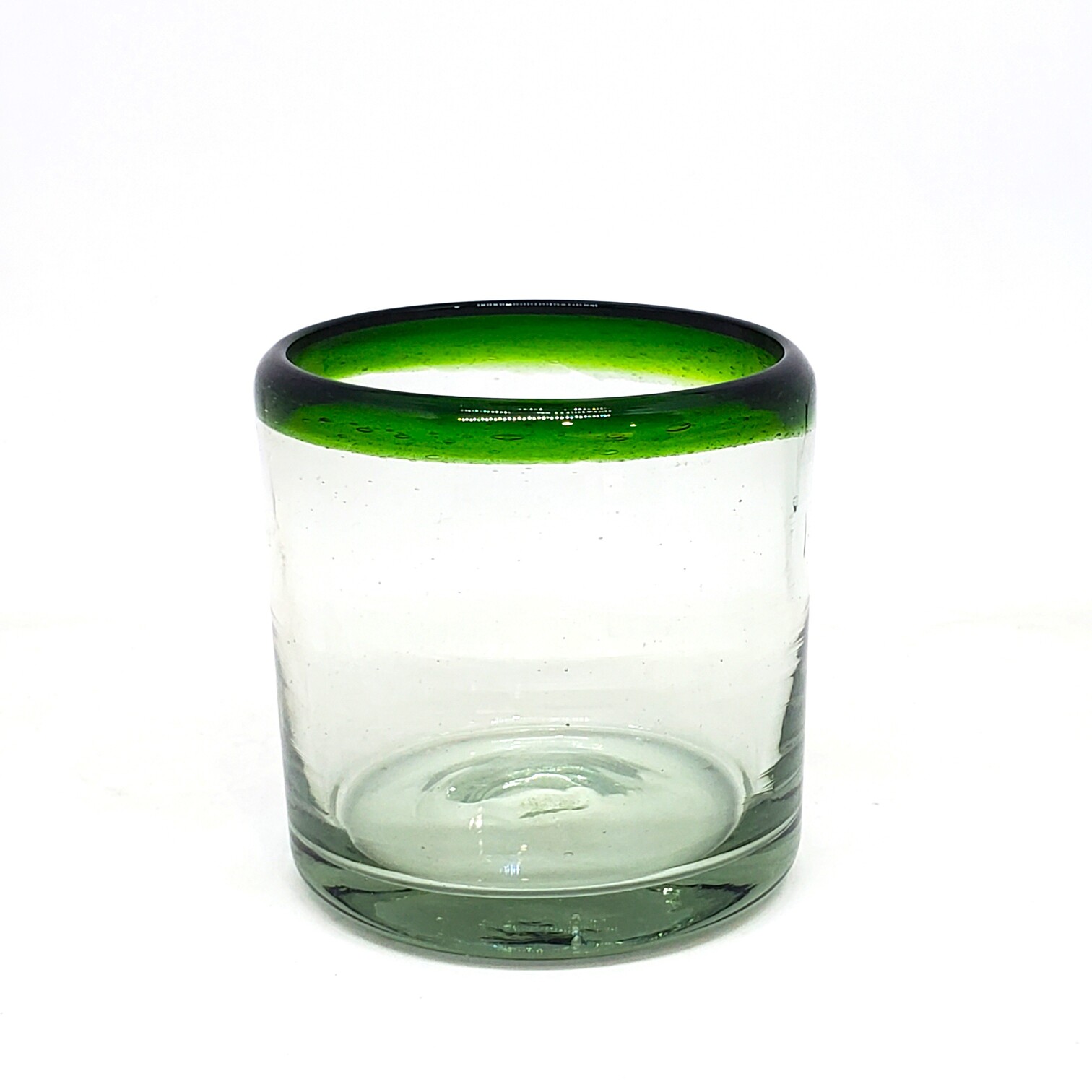 vasos roca con borde verde esmeralda, 8 oz, Vidrio Reciclado, Libre de Plomo y Toxinas